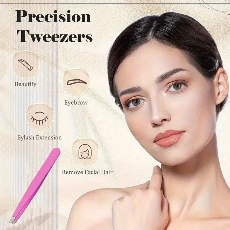 2Pcs Multipurpose Stainless Steel Eyebrow Tweezers