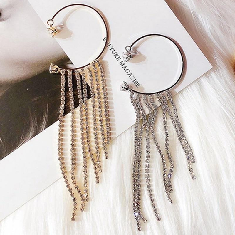 long style Sparkling Diamond Tassel Earrings
