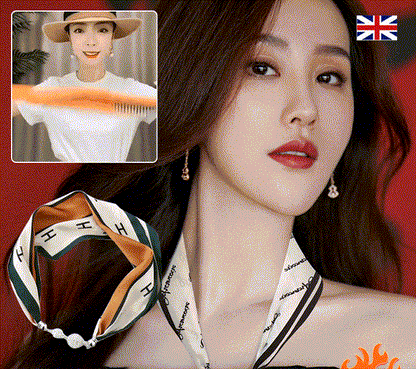 Silk scarf with rhinestone magneticbuckle