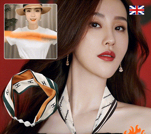 Silk scarf with rhinestone magneticbuckle