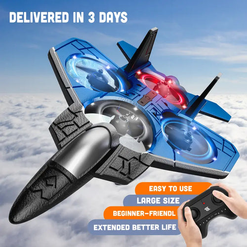 Foam Drone RC✈ Airplane for Kids and Beginners, Remote Control ✨Plane Fighter Jet with LED Light, Auto Hovering, 360° Flip