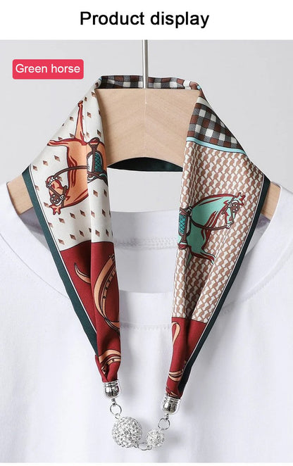 Silk scarf with rhinestone magneticbuckle
