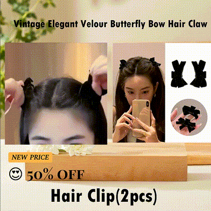 Vintage Elegant Velour Butterfly Bow Hair Claw（2Pcs）