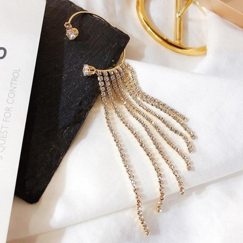 long style Sparkling Diamond Tassel Earrings